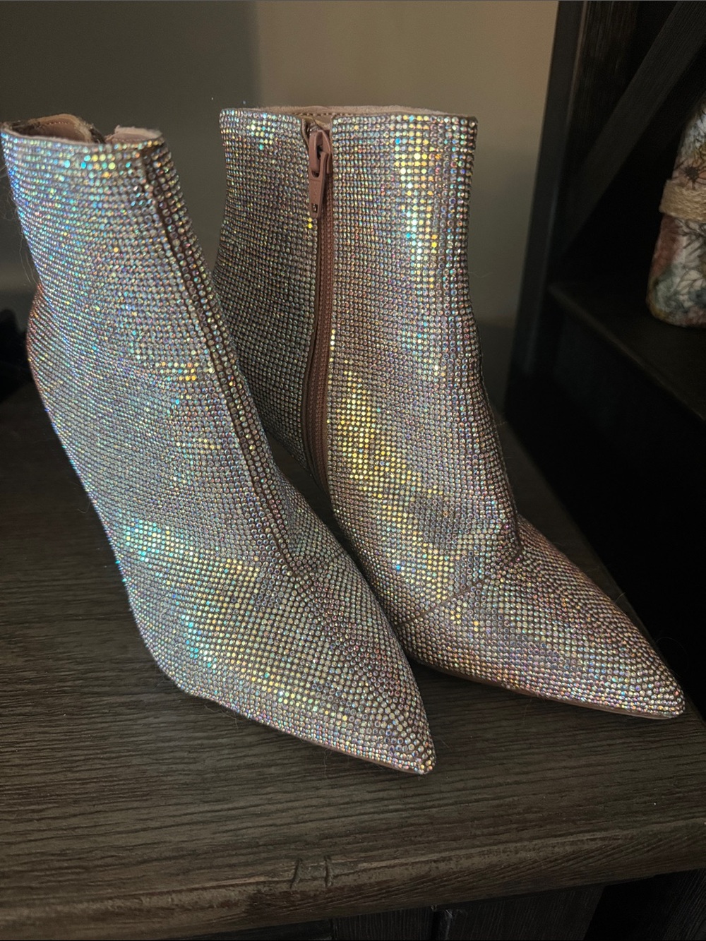 Gianni Bini Rhinestone Sparkle Pointed Toe Ankle Boots - Silver
